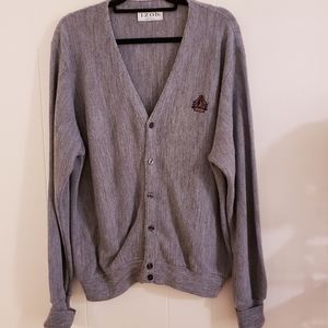 Mens Vintage IZOD Grandpa Sweater VNeck Large Gray Button Down Cardigan Comfy